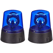 Relaxdays LED Blaulicht, 2er Set, Rundumleuchte mit drehendem Reflektor, Partylicht, Geburtstag, batteriebetrieben, blau