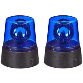 Relaxdays LED Blaulicht, 2er Set, Rundumleuchte mit drehendem Reflektor, Partylicht, Geburtstag, batteriebetrieben, blau