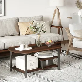 Homcom Couchtisch Wohnzimmertisch mit Ablageflächen 100x60x46cm aus Spanplatte, Stahl, Braun, für stilvolle Wohnzimmergestaltung Aosom.de