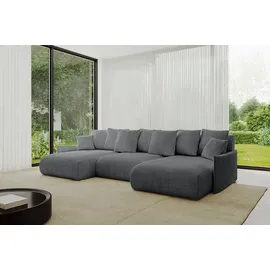 altdecor Ecksofa Cord U-Form mit Schlaffunktion und Bettkasten 3-Sitzer Dunkelgrau