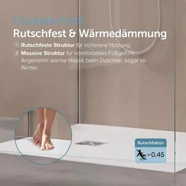 doporro Duschwanne Duschtasse 90x140x3cm aus Mineralguss in Weiß Rechteckig DIN-Anschlüsse für bodenebene Montage geeignet inkl. Ablaufgarnitur ... - Weiß