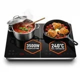 Sommertal Induktionskochfeld 2 Platten 3500W - Super Slim Design, tragbar, bis 240 °C, 4h Timer, Touch-Bedienung, Induktionskochplatte doppelt, Induktionsplatte, Induktionsfeld