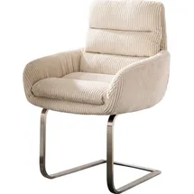DeLife Abelia-Flex mit Armlehnen Freischwinger flach Edelstahl Cord Beige