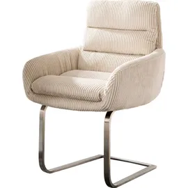 DeLife Abelia-Flex mit Armlehnen Freischwinger flach Edelstahl Cord Beige