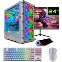 GameMachines Storm Snow Komplett Set - Gaming PC - Wasserkühlung - AMD Ryzen 7 5700X - GeForce RTX 4070-1TB SSD - 32GB RGB DDR4 - WiFi - Tastatur - Maus - Mauspad - 24 Zoll 165Hz Monitor - Win 11