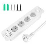 Versenkbare Steckdose mit 2 USB C,4 Fach Steckdosenleiste Einbausteckdose 4000W 16A Einbau Tischsteckdose für Arbeitsplatte Tischplatte, Mehrfachsteckdose Mit 4 USB Steckerleiste 2M Kabel Weiß