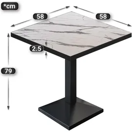 GGM Möbel BPA | Bistro Tisch | Quadratisch | Schwarzer Rand | 60 x 60 x 78,5 cm | Weiß Marmor / Schwarz