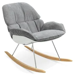 Schaukelstuhl Ergonomisch Modern | Stoffbezug mit Metallgestell | Relaxsessel Hellgrau | Abnehmbarer Bezug & Holzkufen | Feranox Serie | Kadima Design
