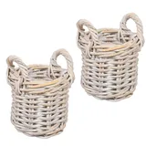 LEBENSwohnART 2er Set Rattankorb BAKUL rund White ca.20cm Aufbewahrungskorb Dekokorb Korb