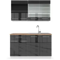 Vicco Küchenzeile Fame-Line 140 cm Anthrazit Hochglanz/Weiß