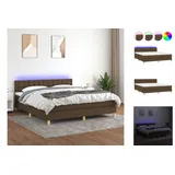 vidaXL Boxspringbett mit Matratze & LED Dunkelbraun 160x200 cm Stoff