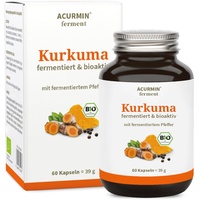 Acurmin Ferment – Fermentierte Bio-Kurkuma-Kapseln – 1.100 mg Kurkuma-Pulver – mit höchst verträglichem fermentiertem Pfeffer – 60 Kapseln