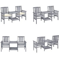 vidaXL Gartenstühle mit Teetisch und Kissen Massivholz Akazie - Gartenstuhl Mit Teetisch - Gartenstühle Mit Teetische - Bistro Set - Holz Bistro Set