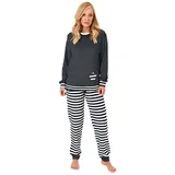 Normann Pyjama Normann Damen Frottee Pyjama mit Bündchen in Tupfen- und Ringeldesign blau 40-42