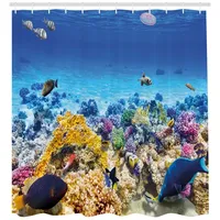 ABAKUHAUS Duschvorhang Fisch 175 x 180 cm türkis