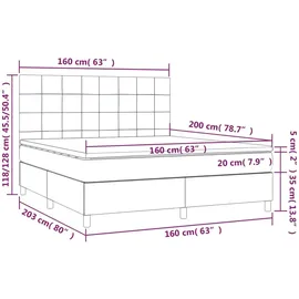 vidaXL Boxspringbett mit Matratze & LED Dunkelgrau 160x200 cm Samt