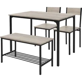 ML-Design Esstisch Set 4-teilig, Sonoma-Eiche, Esszimmertisch mit 2 Stühlen 1 Bank, Essgruppe für 4 Personen, Sitzgruppe Küchentisch Metallrahmen, Bartisch Set, Esszimmergruppe für Küche Esszimmer