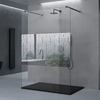 doporro Duschwand Duschtrennwand 100x200 Walk-In Dusche schwarz mit Doppel-Stabilisator aus Echtglas 10mm ESG-Sicherheitsglas Klarglas mit Labyrinth - Transparent/Blau