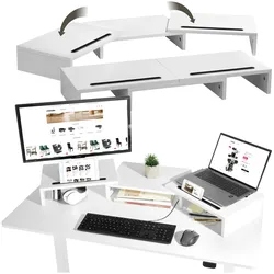 tectake® Monitorständer, 3-teilig, breitenverstellbar, schwenkbare Seitenteile, zusätzlicher Stauraum, 79 - 115 x 27 x 10,5 cm