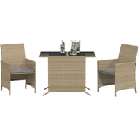 vidaXL 3-tlg. Bistro-Set mit Kissen Beigemischung Poly Rattan