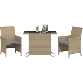 vidaXL 3-tlg. Bistro-Set mit Kissen Beigemischung Poly Rattan
