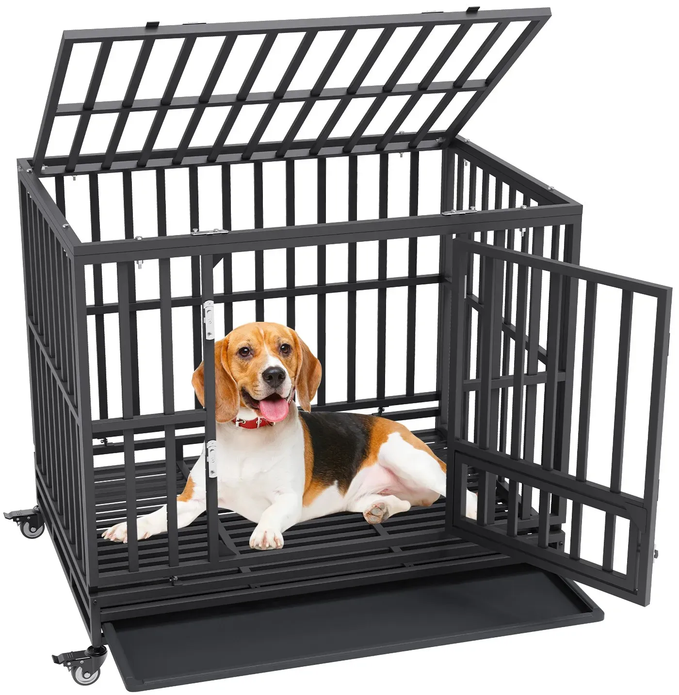 VEVOR Hundekäfig 107x77x94cm Hundebox aus Rostfreiem verzinktem Stahlrohr mit elektrostatischer Lackierung Hundegitterbox mit 3 Türen und abnehmbarer Auffangschale Hundetransportbox Transportkäfig