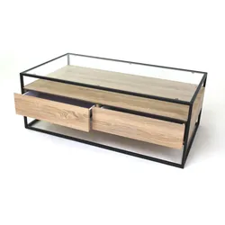 Concept Bozen II Couchtisch Klarglas 2 Schubladen Metallgestell 110x60x42 cm - Schwarz