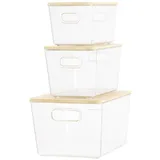 Navaris Kühlschrank Organizer Set für Lebensmittel - 3x Schubladen Aufbewahrung Boxen -Ordnungssystem für Schrank - Aufbewahrungsboxen aus Kunststoff