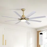 Sofucor 132cm Deckenventilator mit Beleuchtung, Leise Deckenventilator mit Licht und Fernbedienung, DC, 8 Flügel, 3 Farbtemperatur, Timer, 6 Geschwindigkeiten, Sommer Winterbetrieb für Wohnzimmer