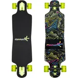 Muuwmi Longboard Compact Neon, mit Leuchtrollen ABEC 7 Deck 83x22 cm, 5,5 Zoll FOX Aluminium Trucks, Rollen 60x45 mm