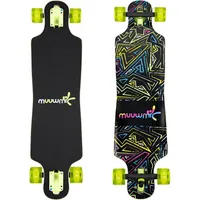 Muuwmi Longboard Compact Neon, mit Leuchtrollen ABEC 7 Deck 83x22 cm, 5,5 Zoll FOX Aluminium Trucks, Rollen 60x45 mm