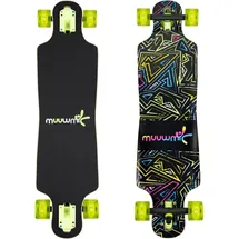 Muuwmi Longboard Compact Neon, mit Leuchtrollen ABEC 7 Deck 83x22 cm, 5,5 Zoll FOX Aluminium Trucks, Rollen 60x45 mm