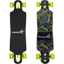 Muuwmi Longboard Compact Neon, mit Leuchtrollen ABEC 7 Deck 83x22 cm, 5,5 Zoll FOX Aluminium Trucks, Rollen 60x45 mm
