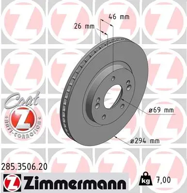 ZIMMERMANN Bremsscheibe COAT Z 285350620 Vorderachse belüftet 294mm 26mm für HYUNDAI