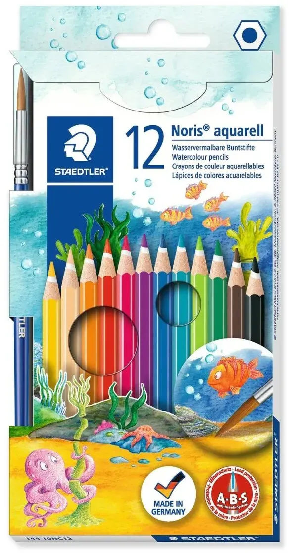 Staedtler Noris aquarell 144 10 Schwarz, Blau, Bordeaux, Braun, Grün, Hellgrün, Malve, Navy, Orange, Pfirsich, Rot, Gelb 12 Stück(e)