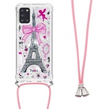 Handykette Hülle für Samsung Galaxy A05S Glitzer Treibsand Necklace Hülle mit Kordel zum Umhängen Silikon Clear Handy Schutzhülle Bumper dünn Hülle mit Band Case zum umhängen Turm