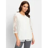 Lady 2-in-1-Shirt LADY "2-in-1-Shirt", Damen, Gr. 52, beige (ecru), 100% Polyester, Top:5% Elasthan, 95% Viskose, unifarben, Rundhals, Shirts 2-in-1 Shirt