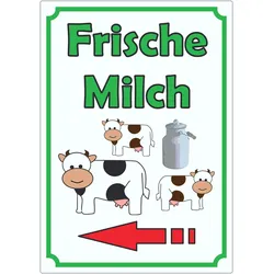 Frische Milch Aufkleber Hochkant mit Pfeil links A8 (52x74mm)