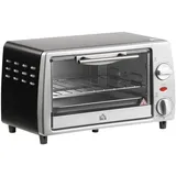 Minibackofen Elektrobackofen 10L Einstellbare Temperatur 100–230 °C & 60-Min.-Timer, Mit Grillrost und Backplatte, 750W, 36,5x26x22cm für Küchen - Silber/Schwarz