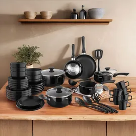 Tectake tectake® Küchenstarterset, Geschirrset aus Steingut, mit Glasur, hitzebeständig und kratzfest, inklusive 5 Küchenwerkzeugen