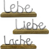 NOOR LIVING Deko-Schriftzug »Lebe, Liebe, Lache«, aus Holz und Aluminium, silberfarben