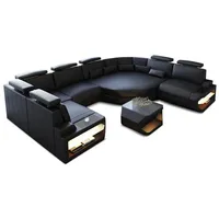 Sofa Dreams Wohnlandschaft, Schwarz, Leder, Freiform, 352x93x280 cm, Wohnzimmer, Sofas & Couches, Wohnlandschaften, Wohnlandschaften in U-Form