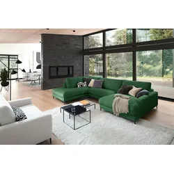 KAWOLA Sofa CARA Wohnlandschaft U-Form Cord smaragd Longchair rechts