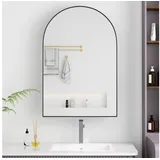 Celya Badezimmerspiegelschrank Hängeschrank mit Metallrahmen, Einbau-Medizinschrank, Verstellbar (Wandschrank mit Metallrahmen, Spiegel und verstellbaren Einlegeböden) Stilvoller gewölbter Spiegelschrank, eingelassener Medizinschrank schwarz