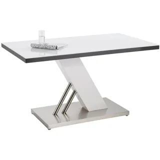 Carryhome Esstisch, Grau, Weiß, Edelstahl, Weiß Hochglanz, Metall, Glas, Holzwerkstoff, rechteckig, eckig, Säule, Bodenplatte, 80x76x140 cm, Esszimmer, Tische, Esstische
