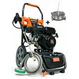DeTec. Hochdruckreiniger DAEWOO 7PS Benzin 207 bar mit Flächenreiniger Kombiset, Druck max: 207 bar, Fördermenge max: 600 l/h, Gewerbe- Industriereiniger mit Messing Pumpenkopf orange