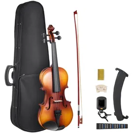 Vevor Violine 4/4, 584,2 mm Armlänge, Geigenset mit Hartschalenkoffer, Kolophonium, Bogen, Schulterstütze, Steg, Stimmgerät & zusätzlichen Saiten, für Anhänger/in ab 12 Jahren (braun)