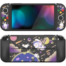 PlayVital ZealProtect Weiche Hülle für Nintendo Switch OLED,Case Hülle Cover Konsole Joy Con Zubehör für Nintendo Switch OLED mit Thumbstick-Caps&Tastenkappen(Weltraumkatze)