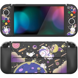 PlayVital ZealProtect Weiche Hülle für Nintendo Switch OLED,Case Hülle Cover Konsole Joy Con Zubehör für Nintendo Switch OLED mit Thumbstick-Caps&Tastenkappen(Weltraumkatze)