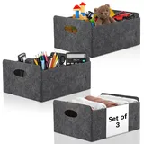 Starvortex 3Stk Filzkorb Aufbewahrung, Langlebig Faltboxen mit Tragegriff, Filzbox, Aufbewahrungskorb Grau, 30 x 25 x 15cm Aufbewahrungsbox Filz Organizer, Körbe für Regal, Kleiderschrank, Büro